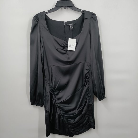 Forever 21 Satin Ruched Mini Dress Black, Medium - Picture 2 of 11